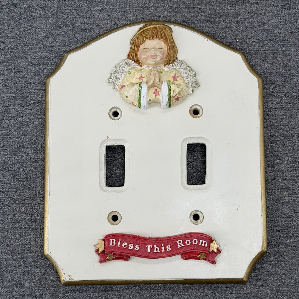 Vintage 3D Praying Angel Girl Bless This Room Double Light Switch Cover Plate